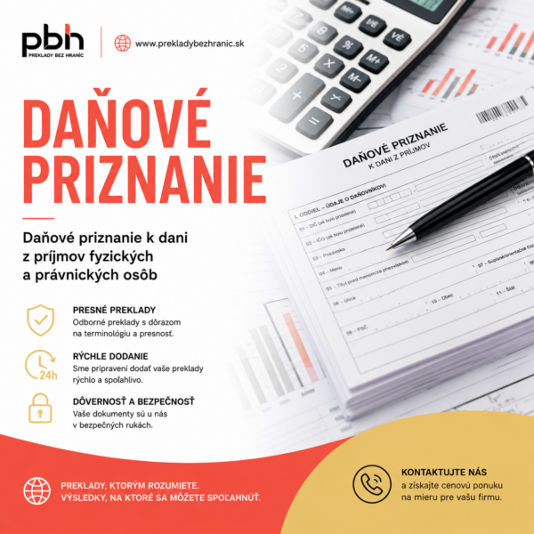 úradný preklad daňového priznania FO a PO